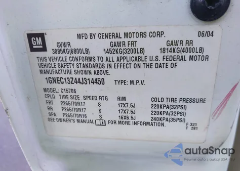 2004 Chevrolet Tahoe Lt из США, поврежденный, VIN 1GNEC13Z44J314450